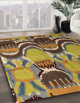 Machine Washable Abstract Metallic Gold Rug in a Family Room, wshabs4557