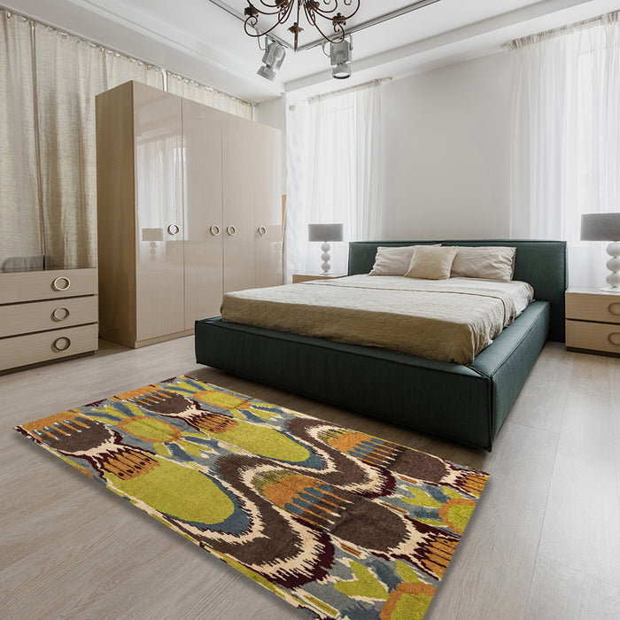Abstract Metallic Gold Modern Rug in a Bedroom, abs4557
