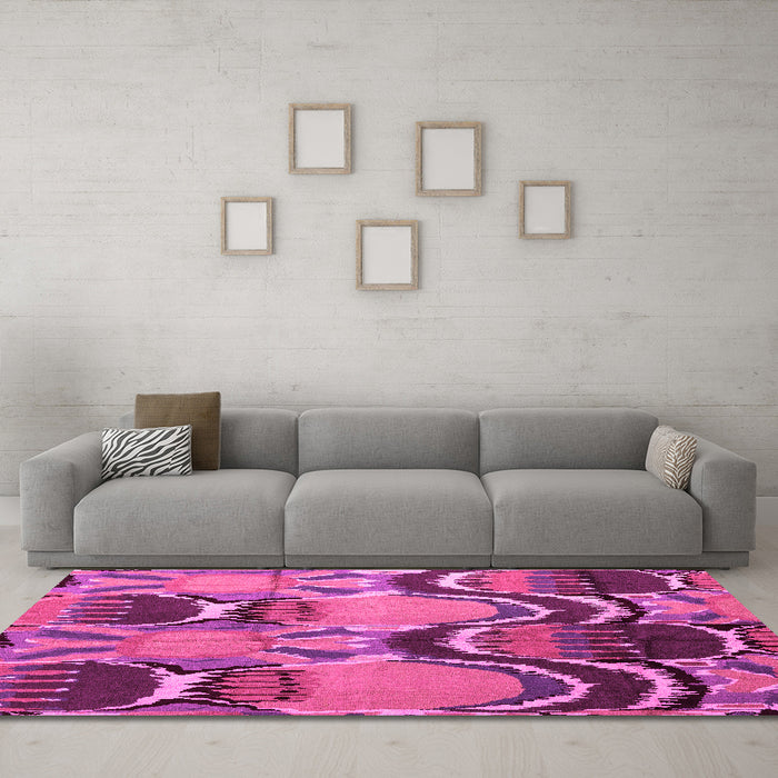 Machine Washable Abstract Pink Modern Rug in a Living Room, wshabs4557pnk