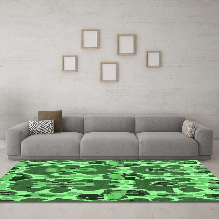 Machine Washable Abstract Emerald Green Modern Area Rugs in a Living Room,, wshabs4558emgrn