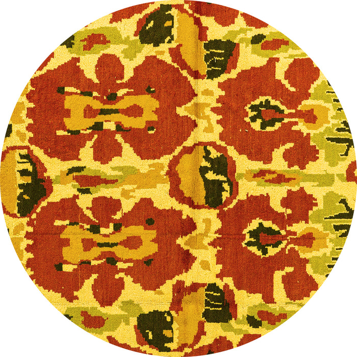 Round Machine Washable Abstract Yellow Modern Rug, wshabs4558yw