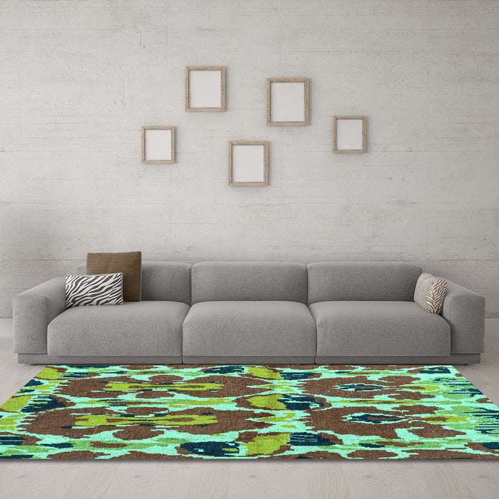 Machine Washable Abstract Turquoise Modern Area Rugs in a Living Room,, wshabs4558turq