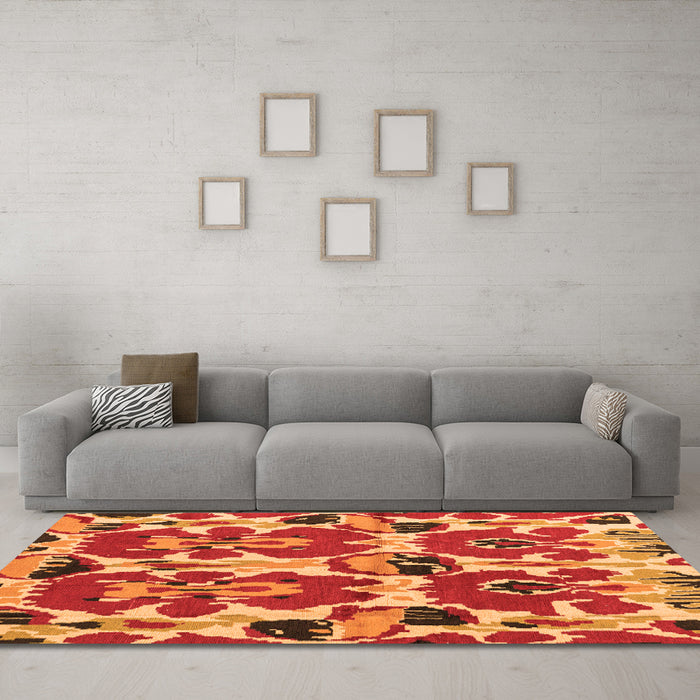 Machine Washable Abstract Orange Modern Area Rugs in a Living Room, wshabs4558org