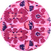 Round Machine Washable Abstract Pink Modern Rug, wshabs4558pnk