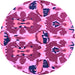 Round Machine Washable Abstract Purple Modern Area Rugs, wshabs4558pur