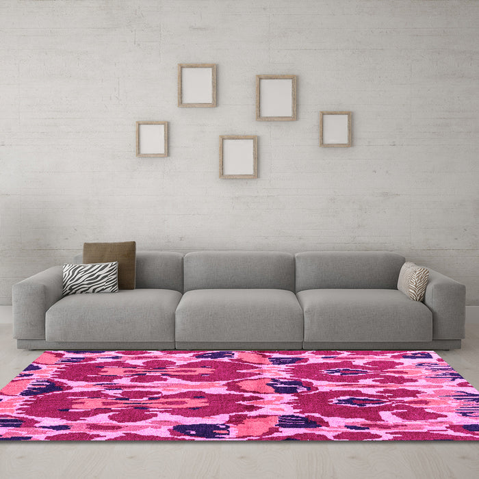 Machine Washable Abstract Pink Modern Rug in a Living Room, wshabs4558pnk