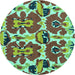 Round Machine Washable Abstract Turquoise Modern Area Rugs, wshabs4558turq