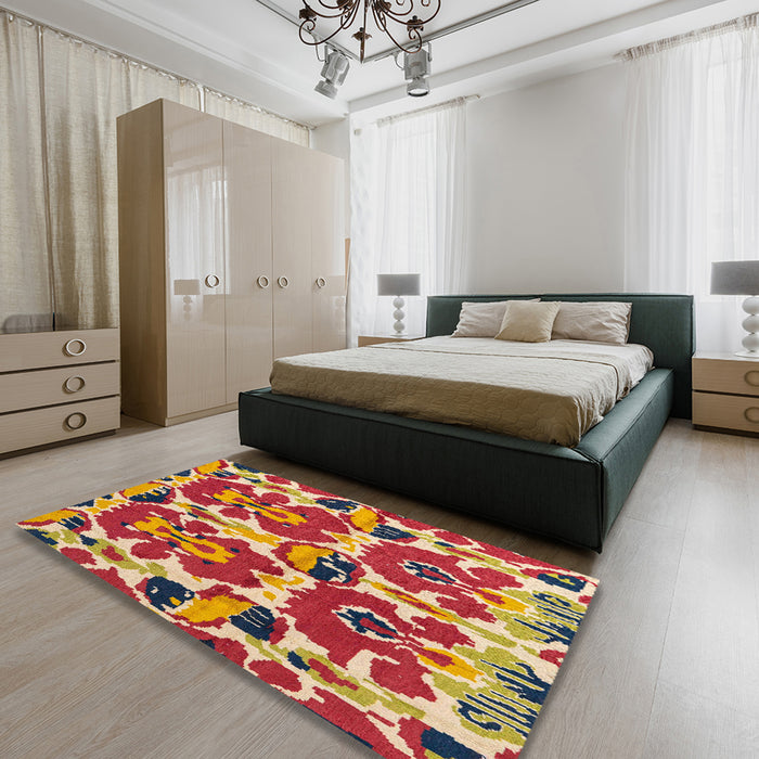 Machine Washable Abstract Crimson Red Rug in a Bedroom, wshabs4558