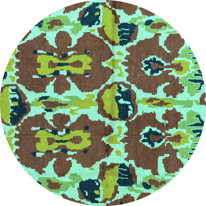 Round Abstract Turquoise Modern Rug, abs4558turq