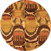 Round Machine Washable Abstract Orange Modern Area Rugs, wshabs4559org