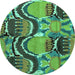 Round Machine Washable Abstract Turquoise Modern Area Rugs, wshabs4559turq