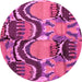 Round Machine Washable Abstract Pink Modern Rug, wshabs4559pnk