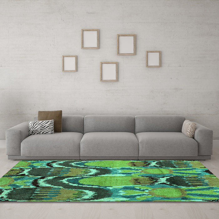 Machine Washable Abstract Turquoise Modern Area Rugs in a Living Room,, wshabs4559turq