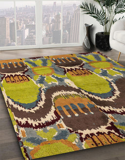 Machine Washable Abstract Metallic Gold Rug in a Family Room, wshabs4559