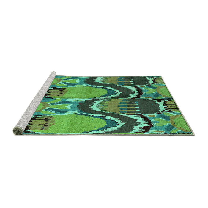 Sideview of Machine Washable Abstract Turquoise Modern Area Rugs, wshabs4559turq