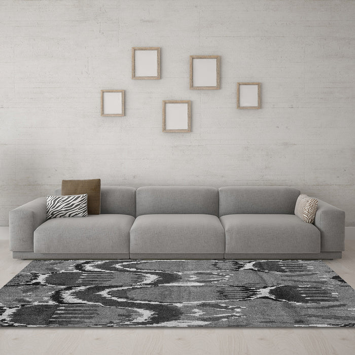 Machine Washable Abstract Gray Modern Rug in a Living Room,, wshabs4559gry