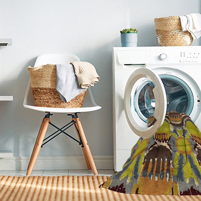 Machine Washable Abstract Metallic Gold Rug in a Washing Machine, wshabs4559