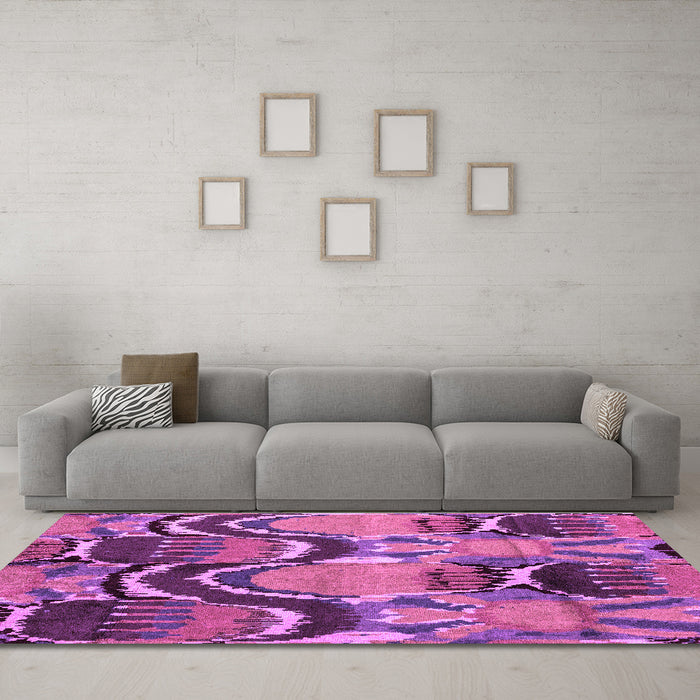 Machine Washable Abstract Purple Modern Area Rugs in a Living Room, wshabs4559pur