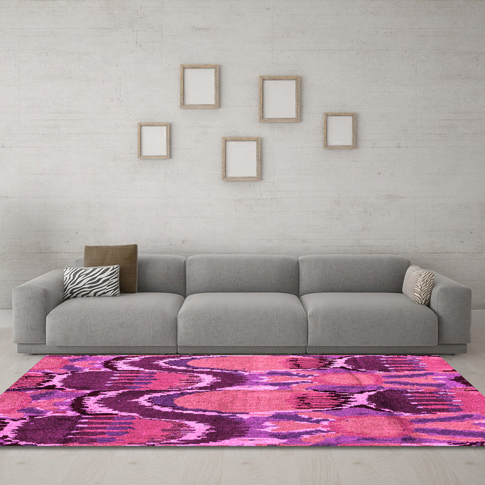 Machine Washable Abstract Pink Modern Rug in a Living Room, wshabs4559pnk