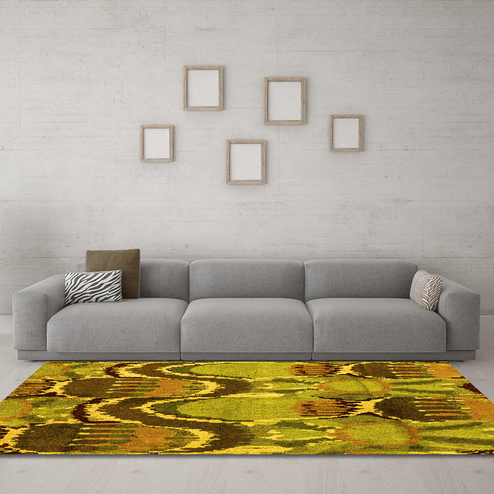Machine Washable Abstract Yellow Modern Rug in a Living Room, wshabs4559yw