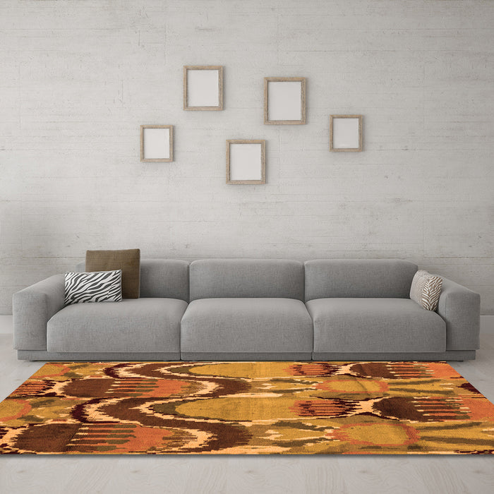 Machine Washable Abstract Orange Modern Area Rugs in a Living Room, wshabs4559org