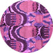 Round Machine Washable Abstract Purple Modern Area Rugs, wshabs4559pur