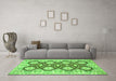 Machine Washable Oriental Green Traditional Area Rugs in a Living Room,, wshabs455grn