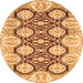 Round Machine Washable Oriental Orange Traditional Area Rugs, wshabs455org