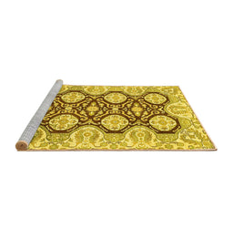 Sideview of Machine Washable Oriental Yellow Traditional Rug, wshabs455yw