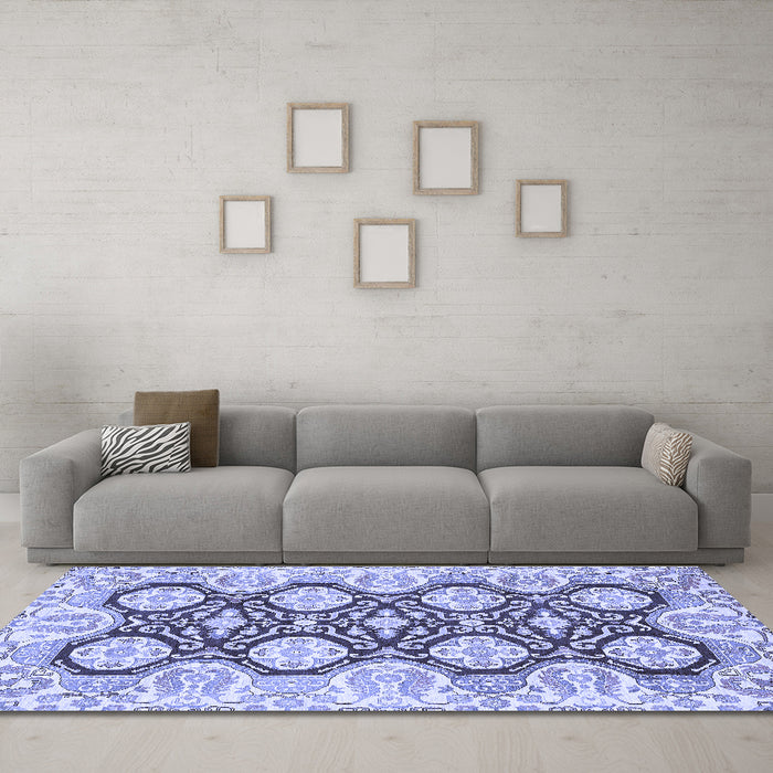 Machine Washable Oriental Blue Traditional Rug in a Living Room, wshabs455blu