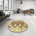 Round Machine Washable Abstract Mustard Yellow Rug in a Office, wshabs455