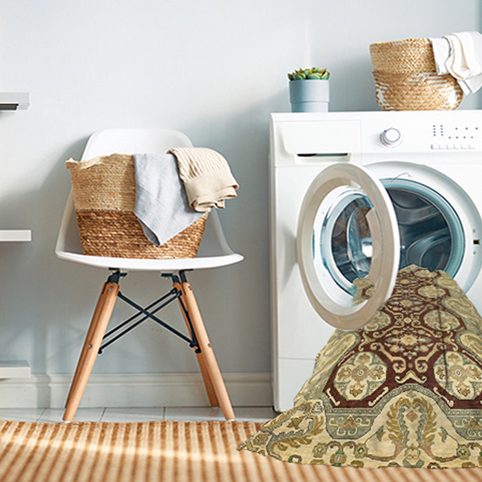 Machine Washable Abstract Mustard Yellow Rug in a Washing Machine, wshabs455