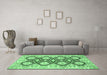 Machine Washable Oriental Emerald Green Traditional Area Rugs in a Living Room,, wshabs455emgrn