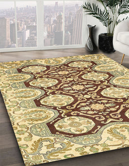 Machine Washable Abstract Mustard Yellow Rug in a Family Room, wshabs455