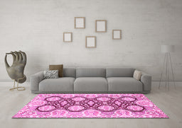 Machine Washable Oriental Pink Traditional Rug in a Living Room, wshabs455pnk