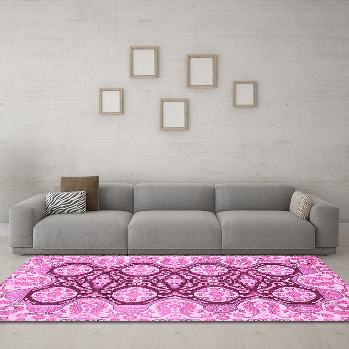 Machine Washable Oriental Pink Traditional Rug in a Living Room, wshabs455pnk