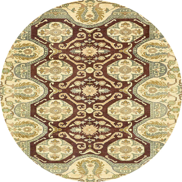 Round Abstract Mustard Yellow Oriental Rug, abs455
