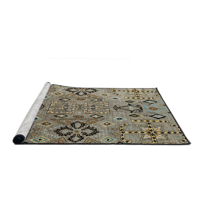 Sideview of Machine Washable Abstract Dark Khaki Green Rug, wshabs4560