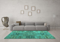 Machine Washable Abstract Turquoise Modern Rug, wshabs4560turq