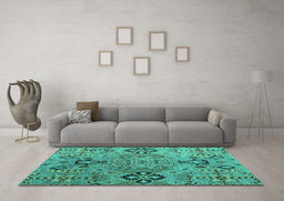 Machine Washable Abstract Turquoise Modern Area Rugs in a Living Room,, wshabs4560turq