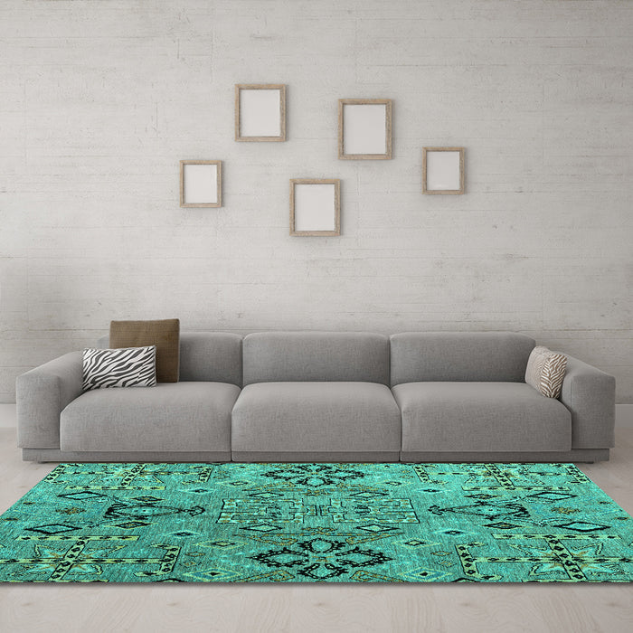Machine Washable Abstract Turquoise Modern Area Rugs in a Living Room,, wshabs4560turq