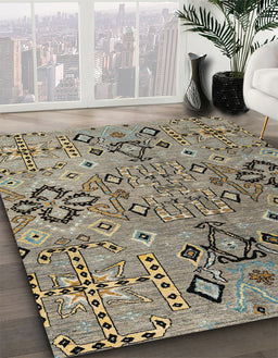 Abstract Dark Khaki Green Modern Rug in Family Room, abs4560