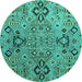 Round Machine Washable Abstract Turquoise Modern Area Rugs, wshabs4560turq