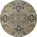 Round Abstract Dark Khaki Green Modern Rug, abs4560