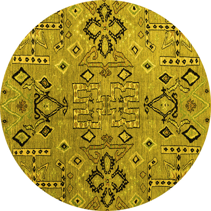 Round Machine Washable Abstract Yellow Modern Rug, wshabs4560yw