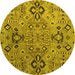 Round Machine Washable Abstract Yellow Modern Rug, wshabs4560yw