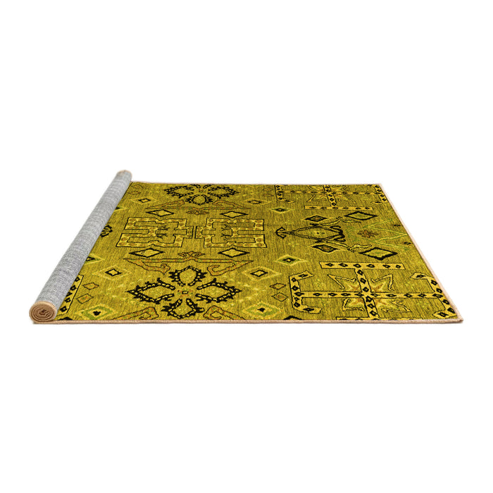 Sideview of Machine Washable Abstract Yellow Modern Rug, wshabs4560yw