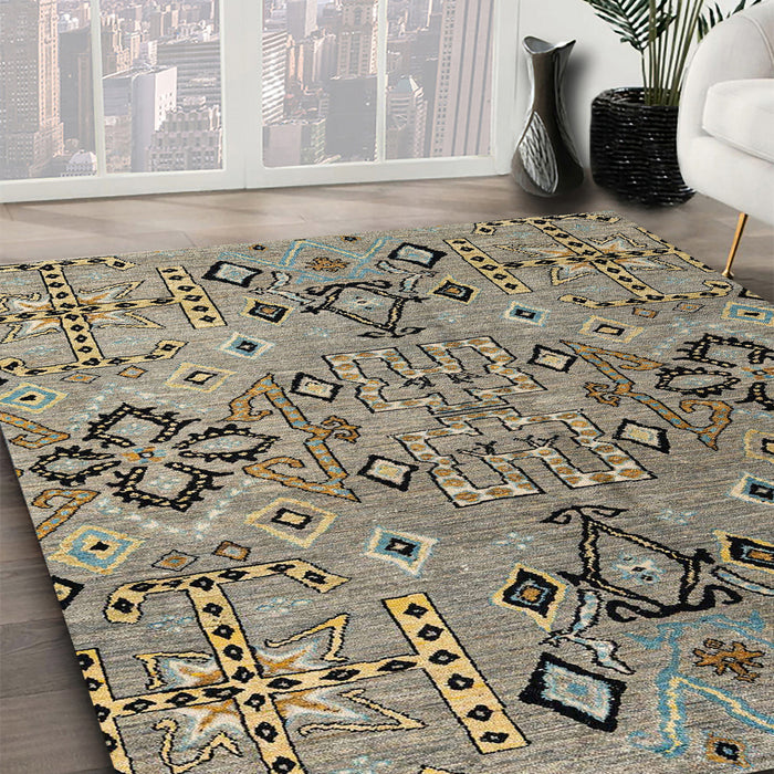Abstract Dark Khaki Green Modern Rug in Family Room, abs4560