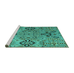 Sideview of Machine Washable Abstract Turquoise Modern Area Rugs, wshabs4560turq