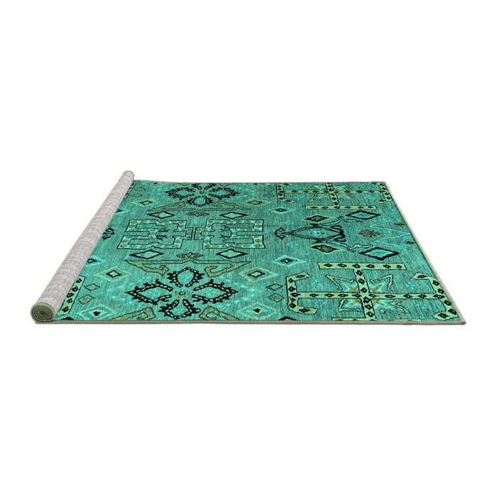 Sideview of Machine Washable Abstract Turquoise Modern Area Rugs, wshabs4560turq